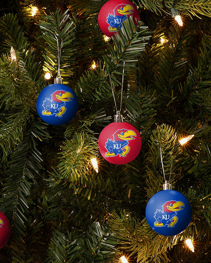 Kansas Jayhawks 12 Pack Plastic Ball Ornament Set FOCO - FOCO.com