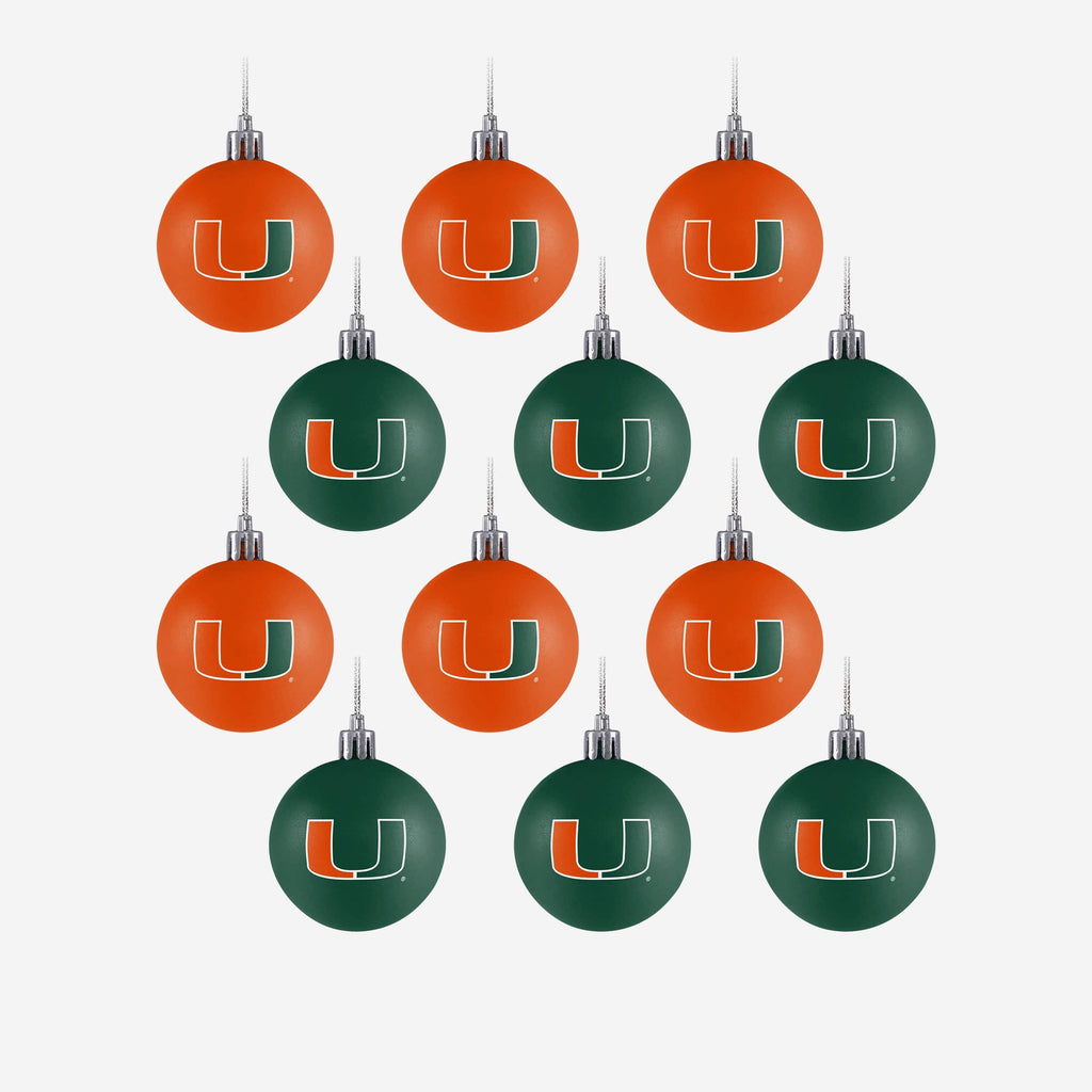 Miami Hurricanes 12 Pack Plastic Ball Ornament Set FOCO - FOCO.com