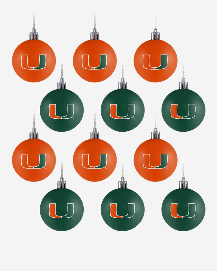 Miami Hurricanes 12 Pack Plastic Ball Ornament Set FOCO - FOCO.com