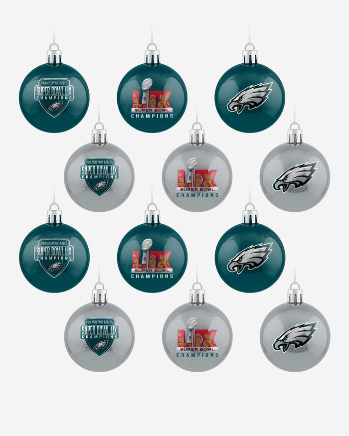 Philadelphia Eagles Super Bowl LIX Champions 12 Pack Plastic Ball Ornament Set FOCO - FOCO.com