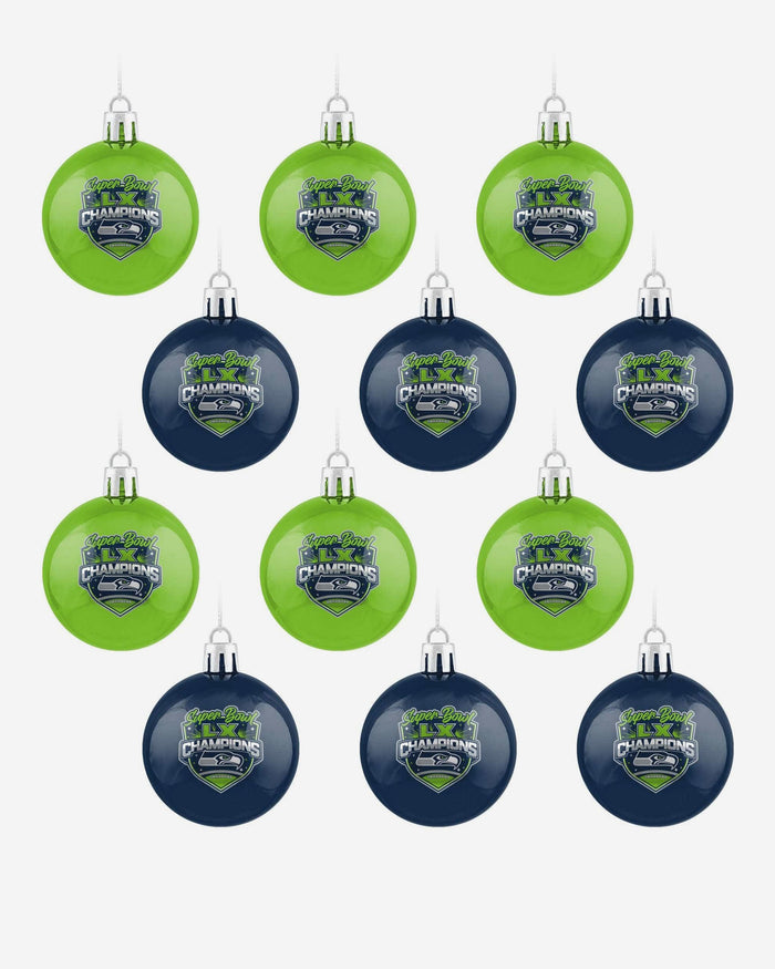 Seattle Seahawks Super Bowl LX Champions 12 Pack Plastic Ball Ornament Set FOCO - FOCO.com