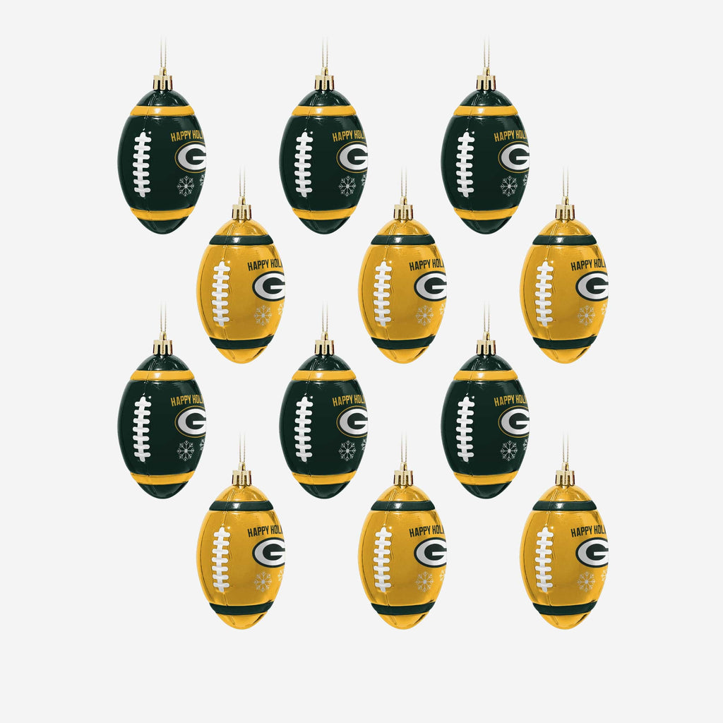 Green Bay Packers 12 Pack Football Ornament Set FOCO - FOCO.com