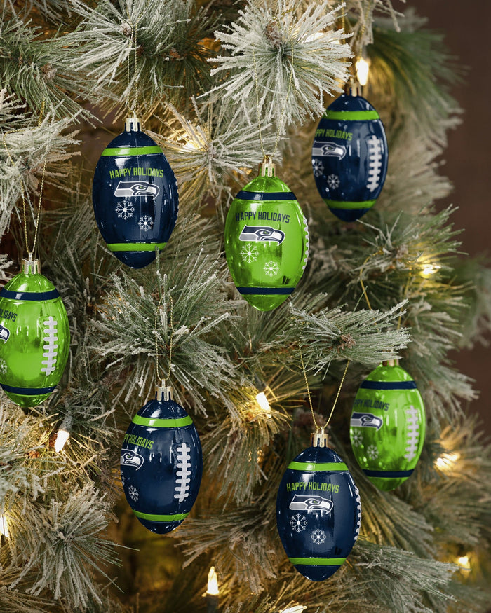 Seattle Seahawks 12 Pack Football Ornament Set FOCO - FOCO.com