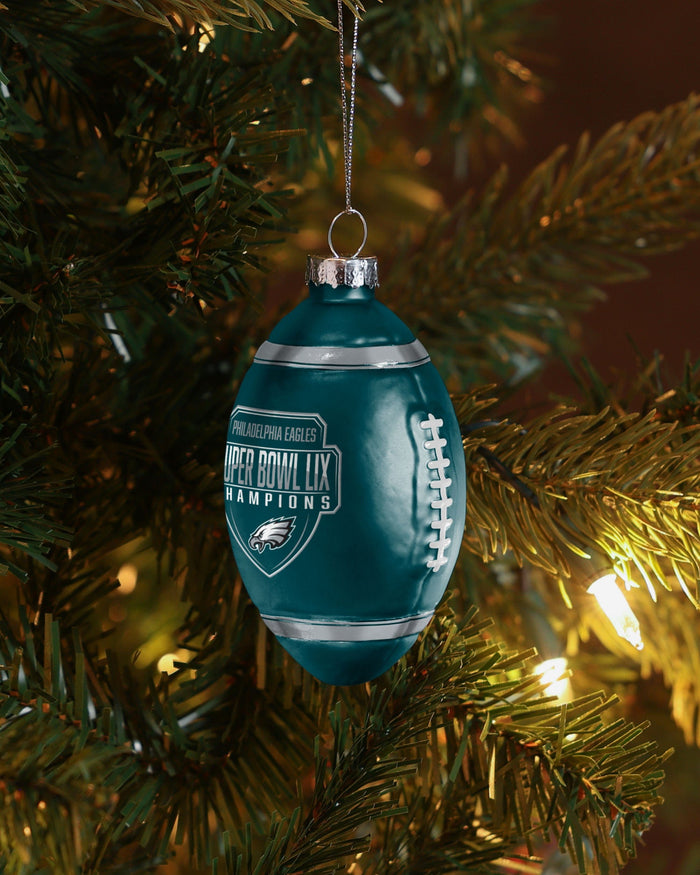 Philadelphia Eagles Super Bowl LIX Champions Blown Glass Football Ornament FOCO - FOCO.com