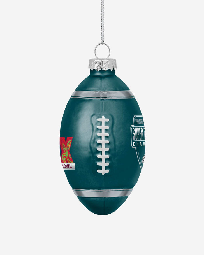 Philadelphia Eagles Super Bowl LIX Champions Blown Glass Football Ornament FOCO - FOCO.com