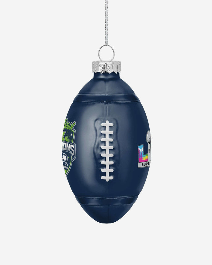 Seattle Seahawks Super Bowl LX Champions Blown Glass Football Ornament FOCO - FOCO.com
