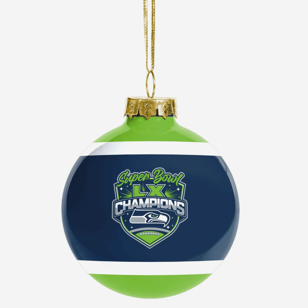 Seattle Seahawks Super Bowl LX Champions Glass Ball Ornament FOCO - FOCO.com