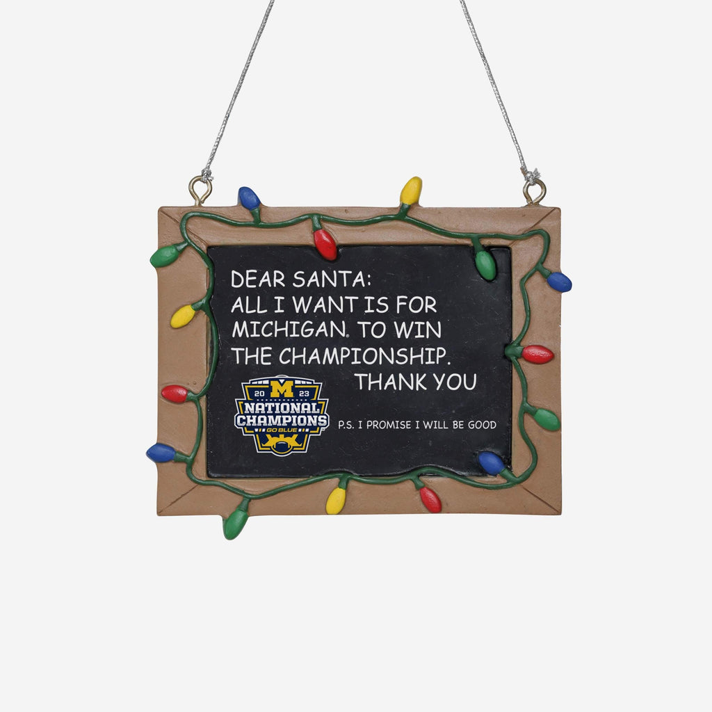 Michigan Wolverines 2023 Football National Champions Chalkboard Sign Ornament FOCO - FOCO.com