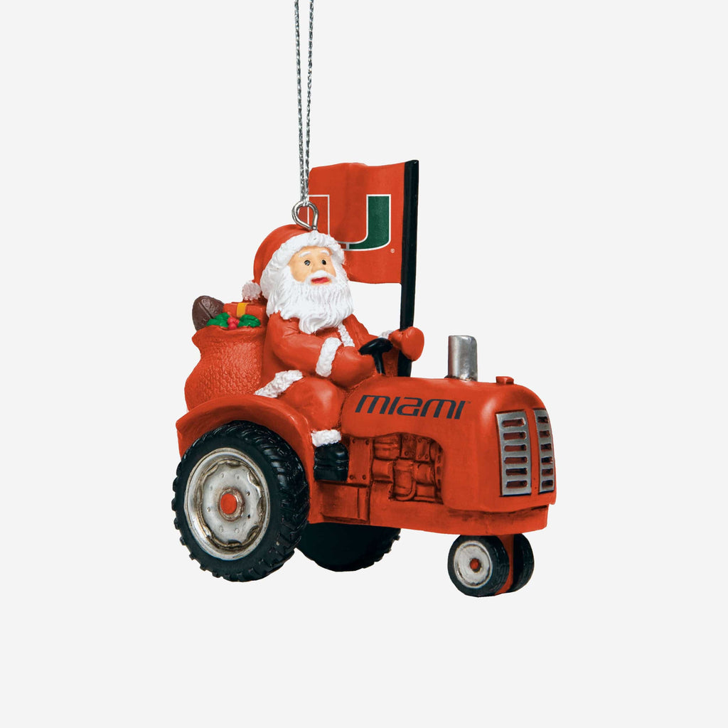 Miami Hurricanes Santa Riding Tractor Ornament FOCO - FOCO.com