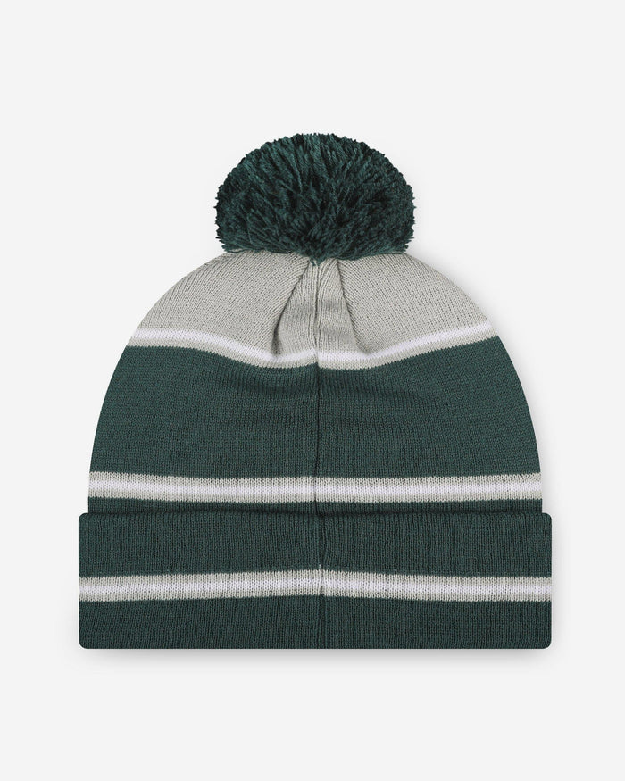 Michigan State Spartans Big Wordmark Stripe Pom Beanie FOCO - FOCO.com