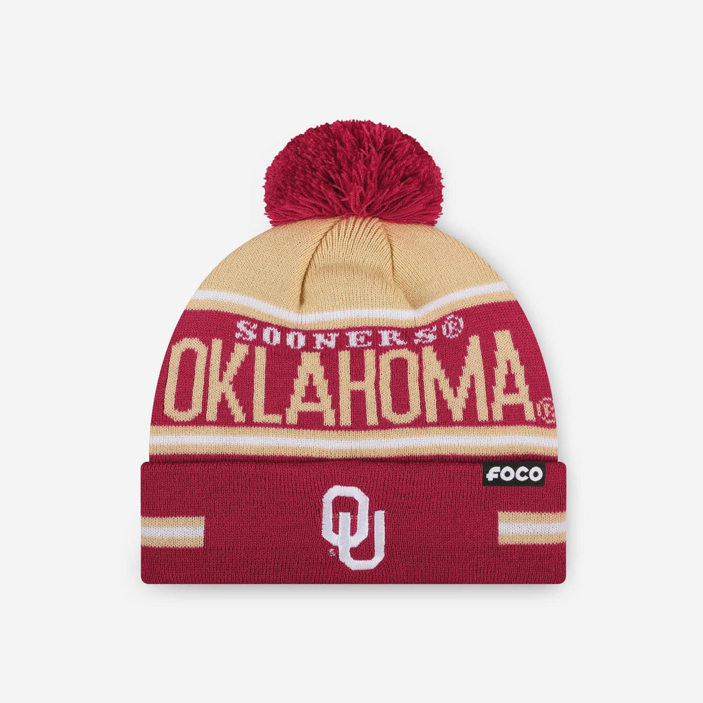 Oklahoma Sooners Big Wordmark Stripe Pom Beanie FOCO - FOCO.com