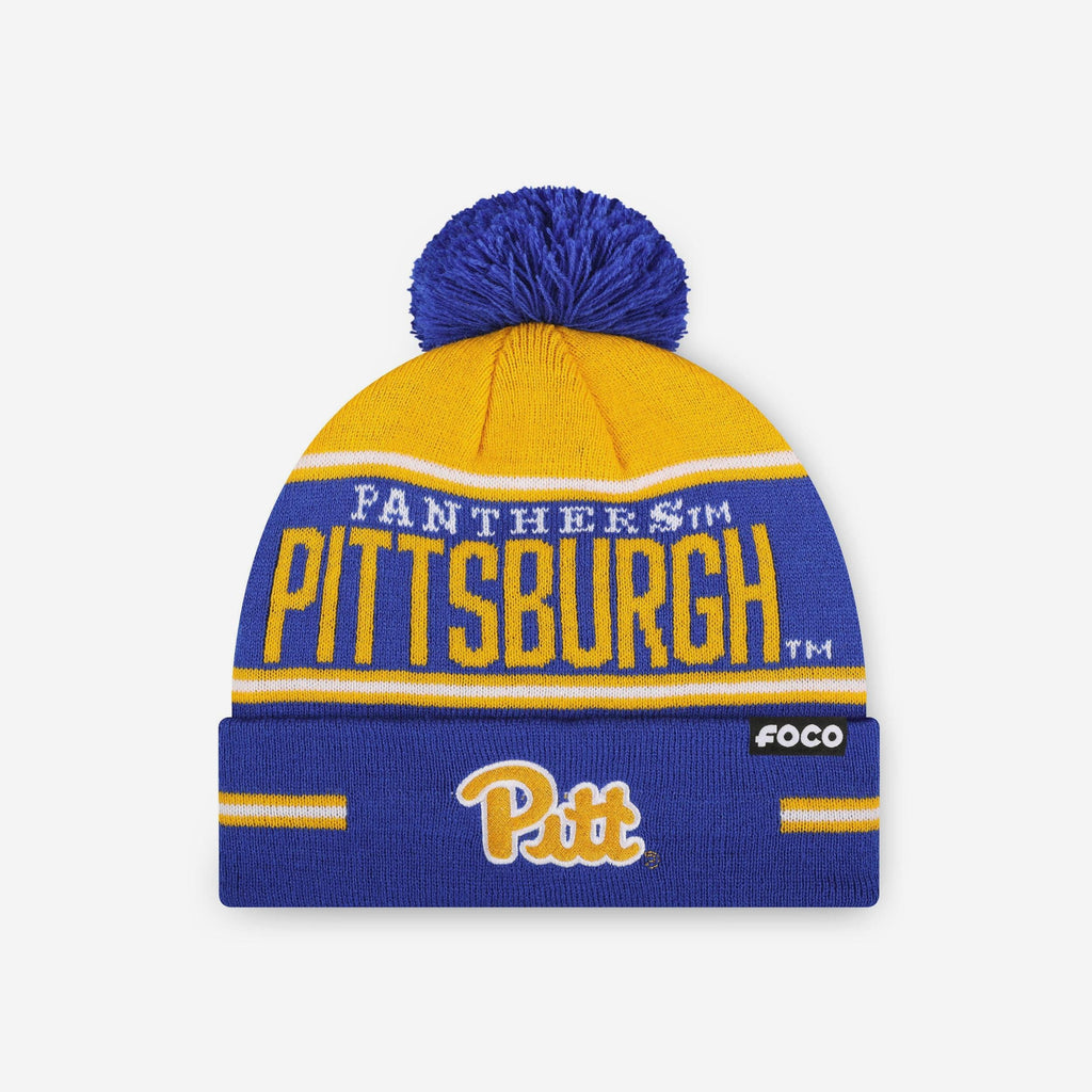Pittsburgh Panthers Big Wordmark Stripe Pom Beanie FOCO - FOCO.com