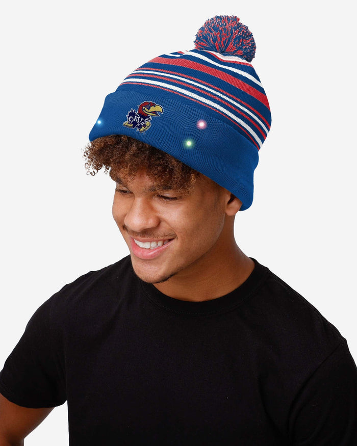 Kansas Jayhawks Horizontal Stripe Light Up Beanie FOCO - FOCO.com