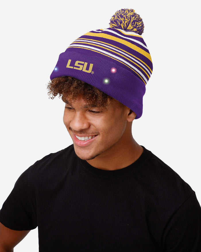 LSU Tigers Horizontal Stripe Light Up Beanie FOCO - FOCO.com