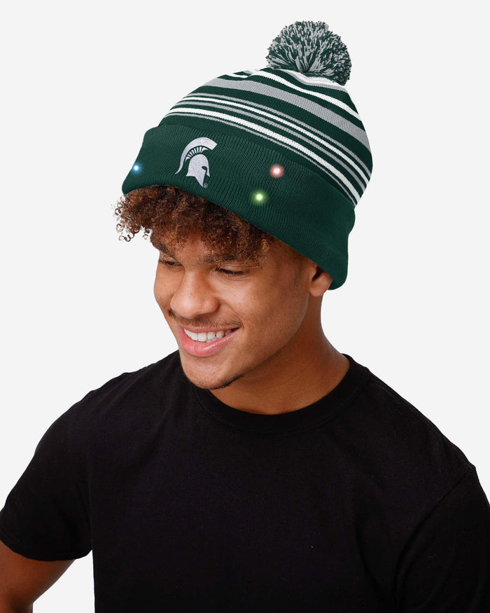 Michigan State Spartans Horizontal Stripe Light Up Beanie FOCO - FOCO.com