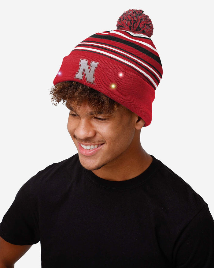 Nebraska Cornhuskers Horizontal Stripe Light Up Beanie FOCO - FOCO.com