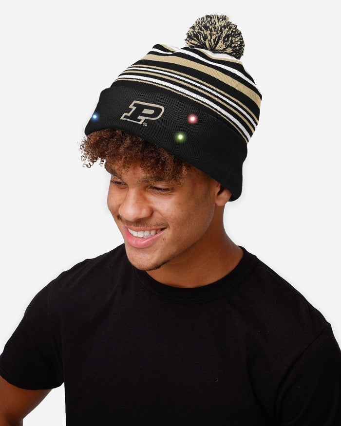 Purdue Boilermakers Horizontal Stripe Light Up Beanie FOCO - FOCO.com