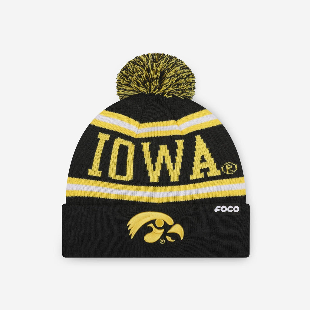 Iowa Hawkeyes Primary Stripe Pom Beanie FOCO - FOCO.com