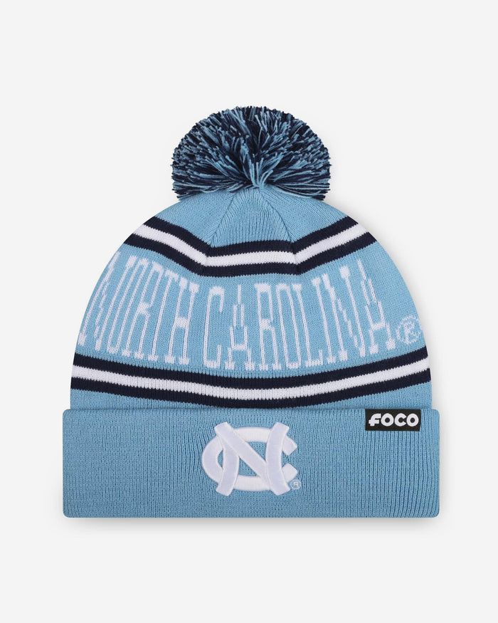 North Carolina Tar Heels Primary Stripe Pom Beanie FOCO - FOCO.com