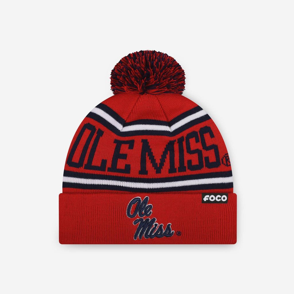 Ole Miss Rebels Primary Stripe Pom Beanie FOCO - FOCO.com