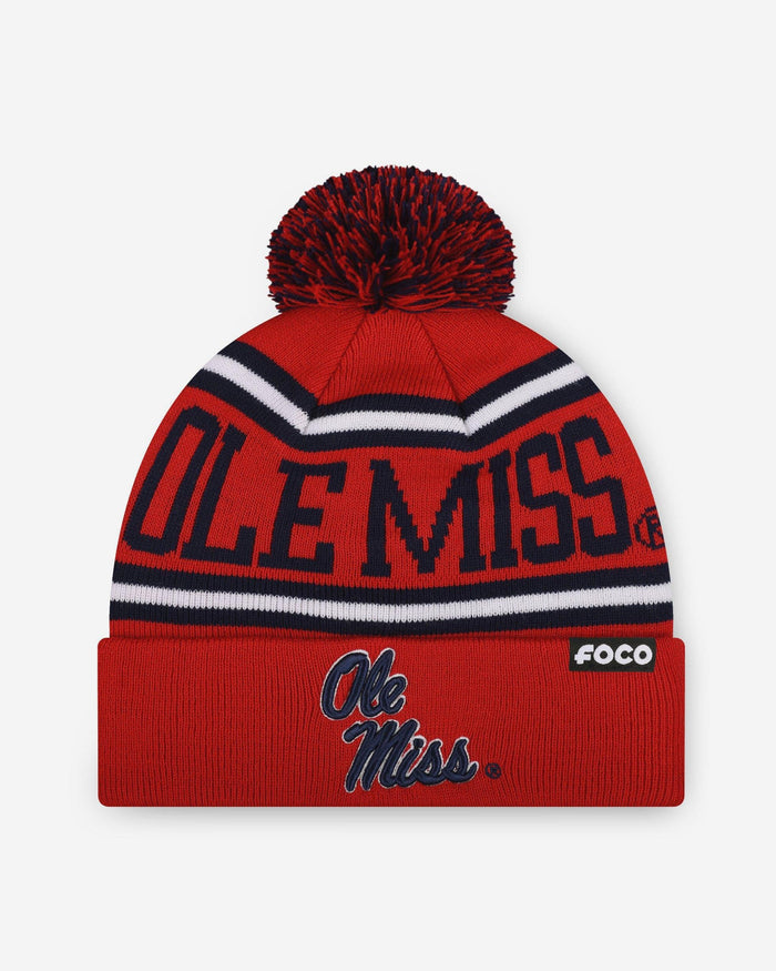 Ole Miss Rebels Primary Stripe Pom Beanie FOCO - FOCO.com