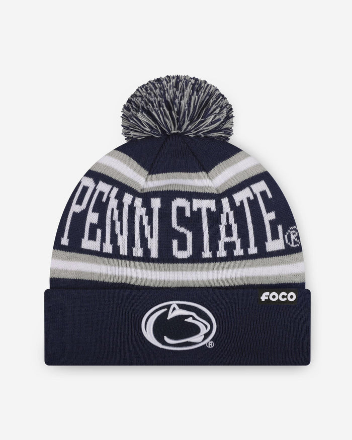 Penn State Nittany Lions Primary Stripe Pom Beanie FOCO - FOCO.com
