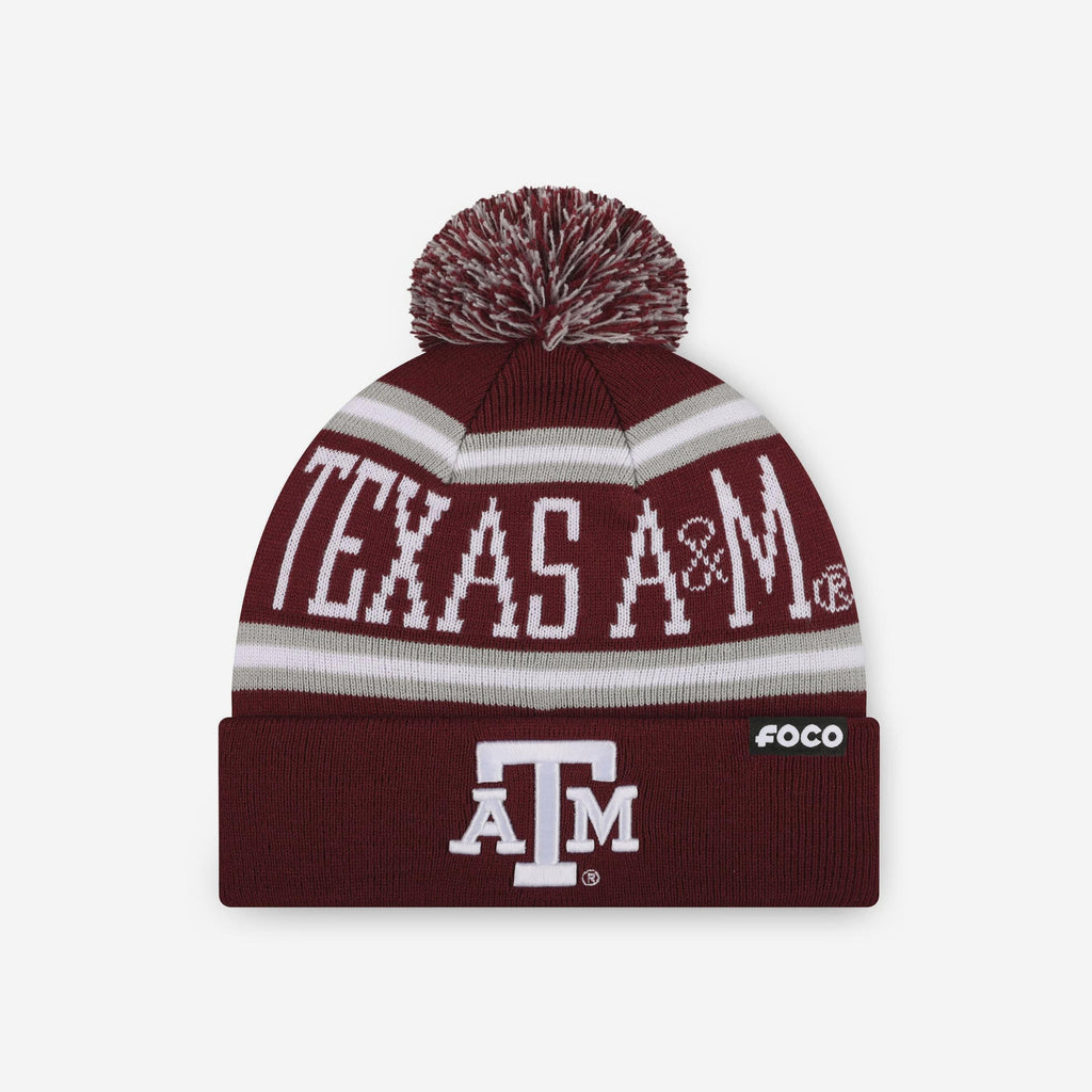 Texas A&M Aggies Primary Stripe Pom Beanie FOCO - FOCO.com