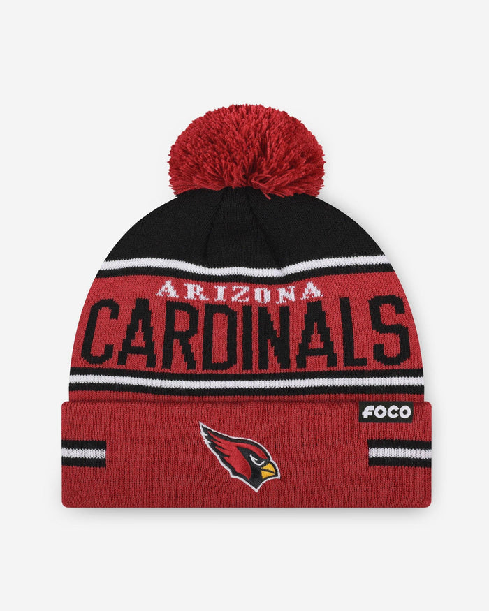 Arizona Cardinals Big Wordmark Stripe Pom Beanie FOCO - FOCO.com