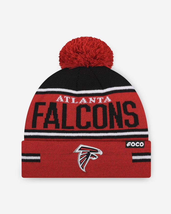 Atlanta Falcons Big Wordmark Stripe Pom Beanie FOCO - FOCO.com