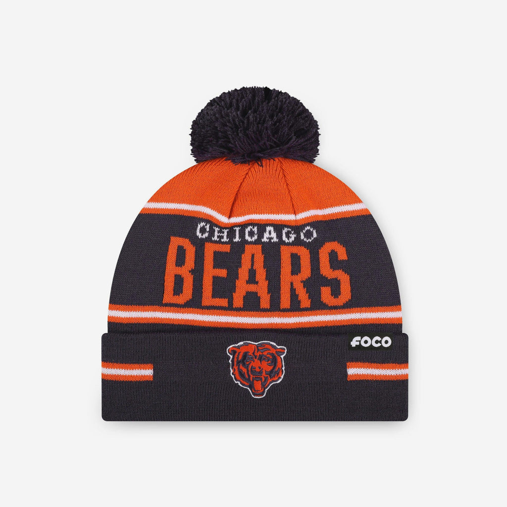 Chicago Bears Big Wordmark Stripe Pom Beanie FOCO - FOCO.com