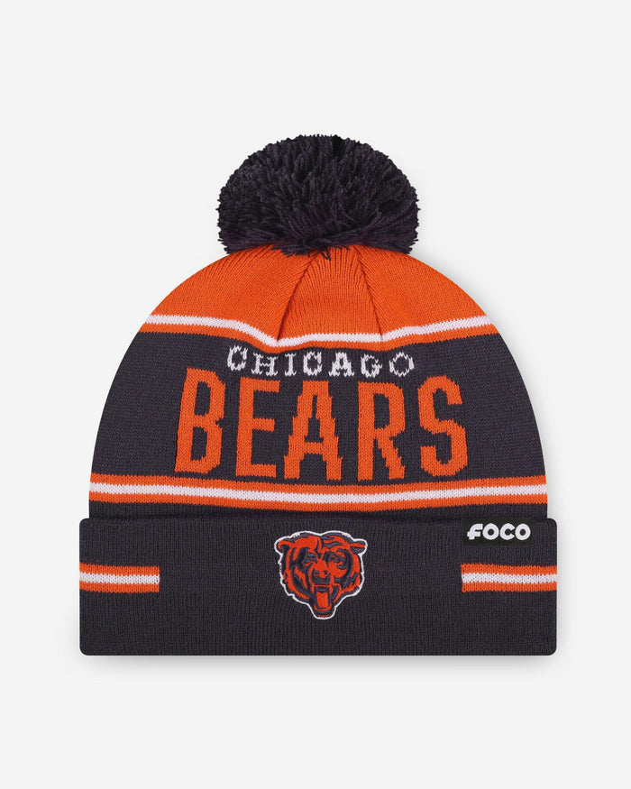 Chicago Bears Big Wordmark Stripe Pom Beanie FOCO - FOCO.com