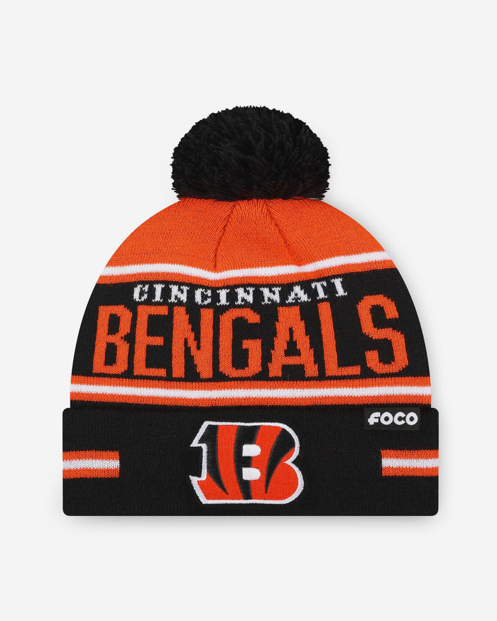 Cincinnati Bengals Big Wordmark Stripe Pom Beanie FOCO - FOCO.com