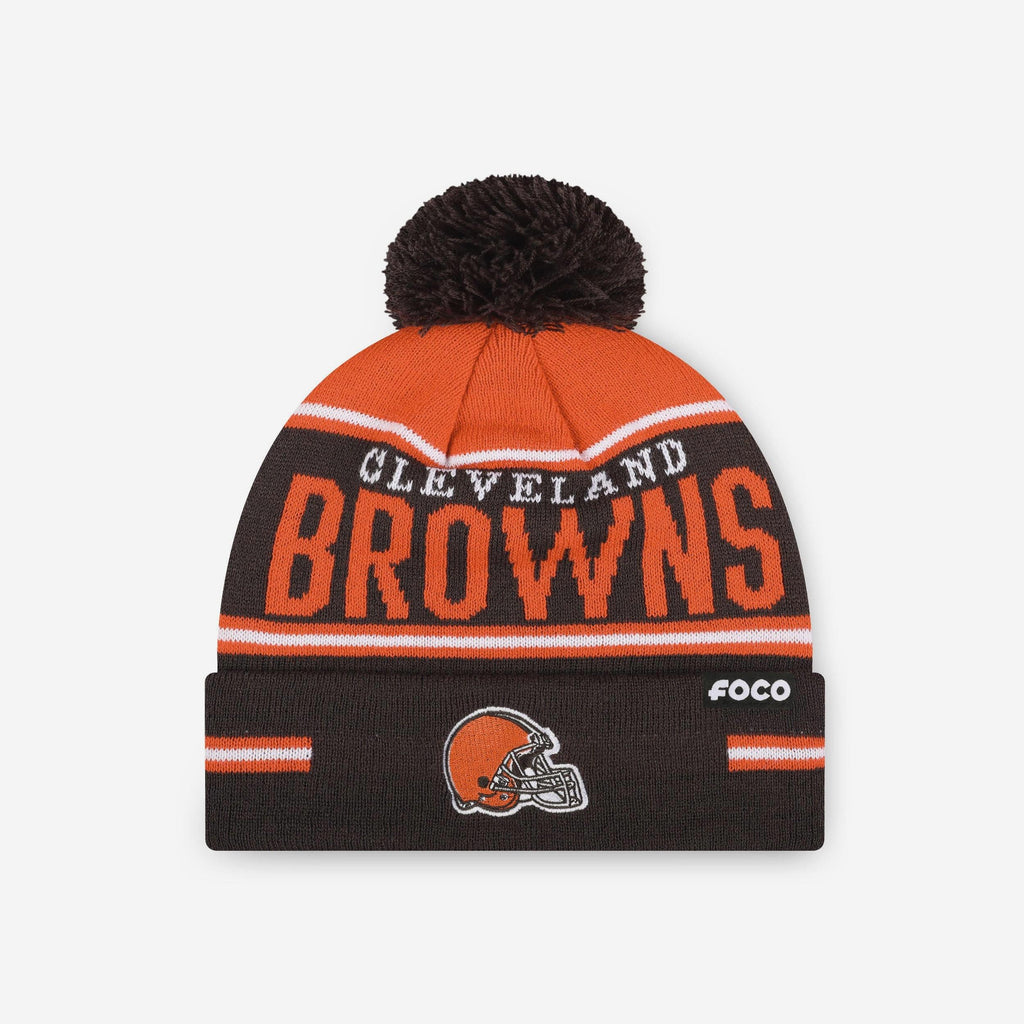 Cleveland Browns Big Wordmark Stripe Pom Beanie FOCO - FOCO.com
