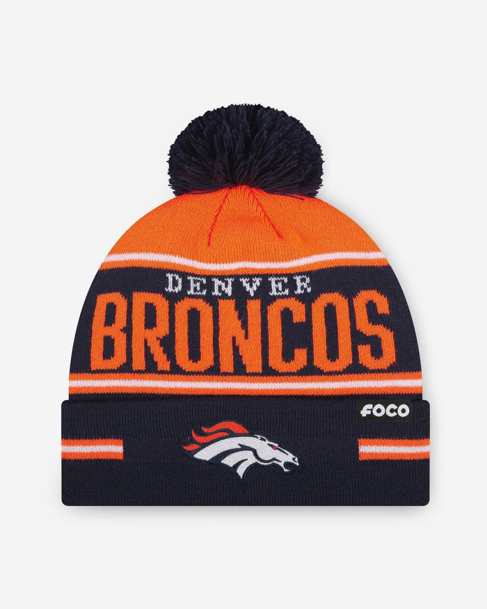 Denver Broncos Big Wordmark Stripe Pom Beanie FOCO - FOCO.com