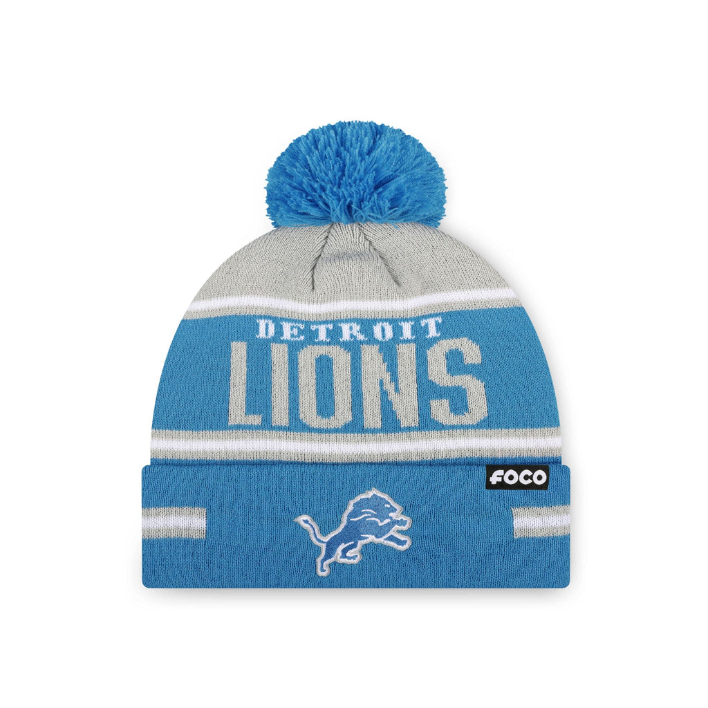Detroit Lions Big Wordmark Stripe Pom Beanie FOCO - FOCO.com