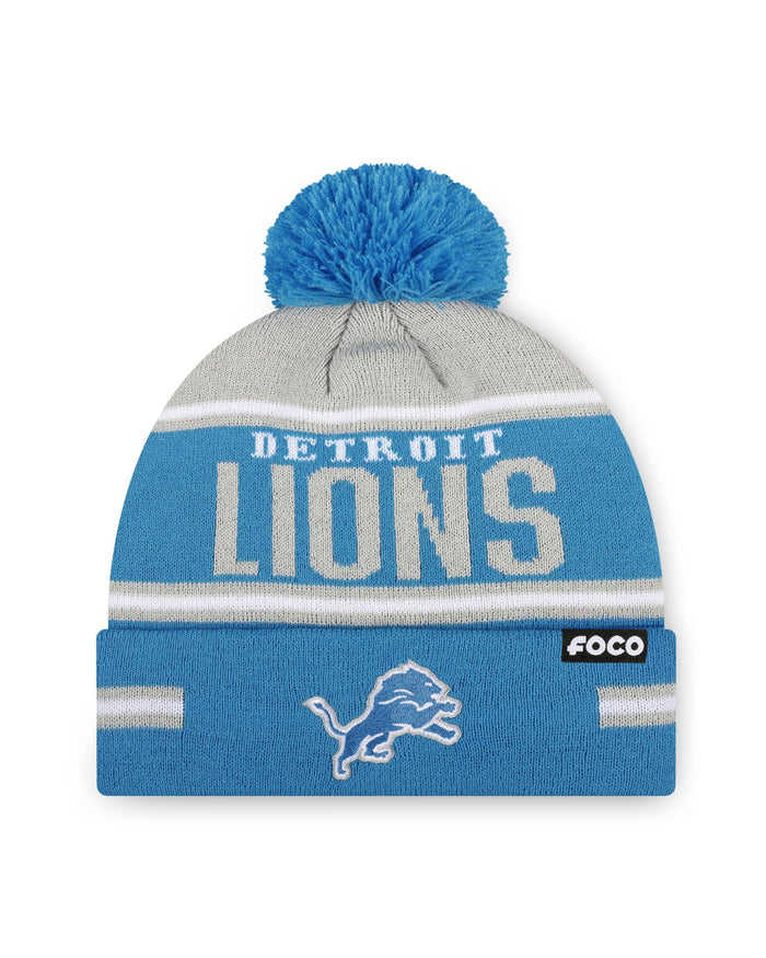 Detroit Lions Big Wordmark Stripe Pom Beanie FOCO - FOCO.com