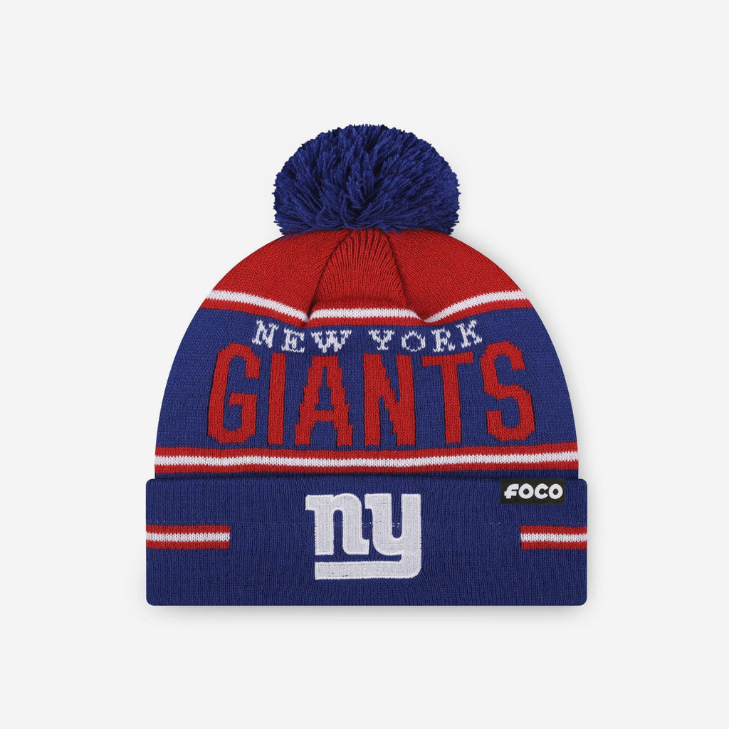 New York Giants Big Wordmark Stripe Pom Beanie FOCO - FOCO.com