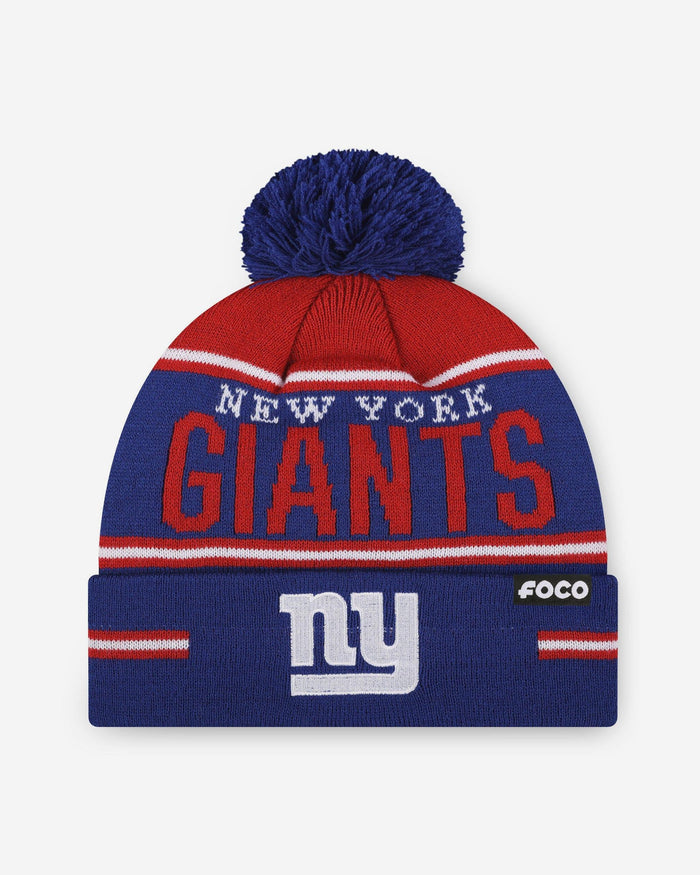 New York Giants Big Wordmark Stripe Pom Beanie FOCO - FOCO.com