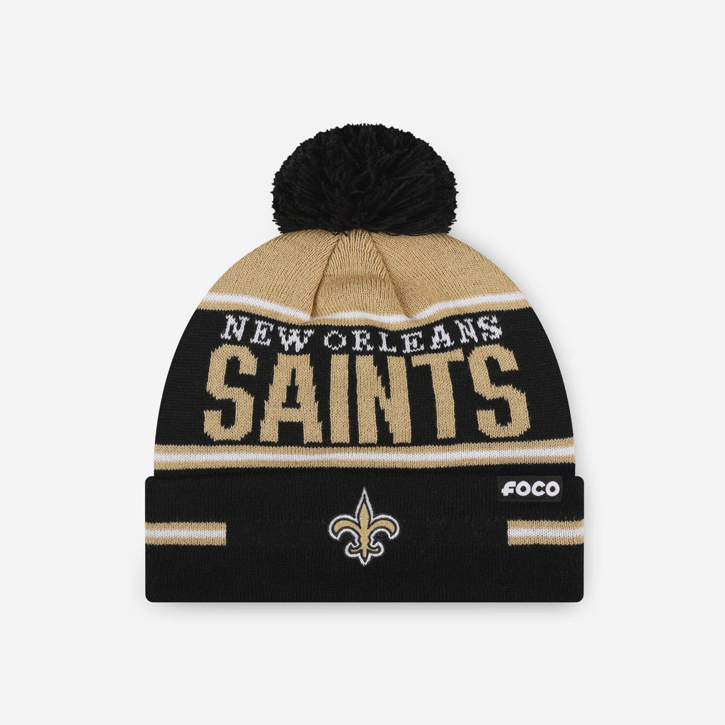 New Orleans Saints Big Wordmark Stripe Pom Beanie FOCO - FOCO.com