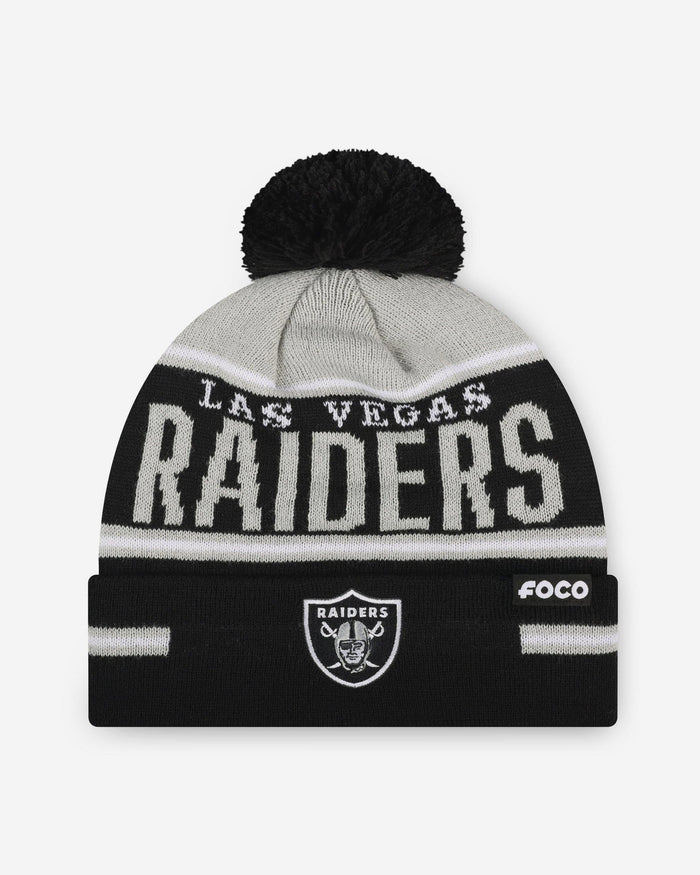 Las Vegas Raiders Big Wordmark Stripe Pom Beanie FOCO - FOCO.com