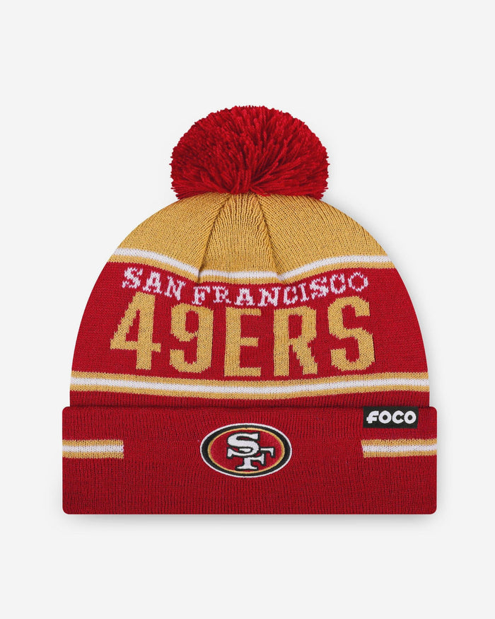 San Francisco 49Ers Big Wordmark Stripe Pom Beanie FOCO - FOCO.com