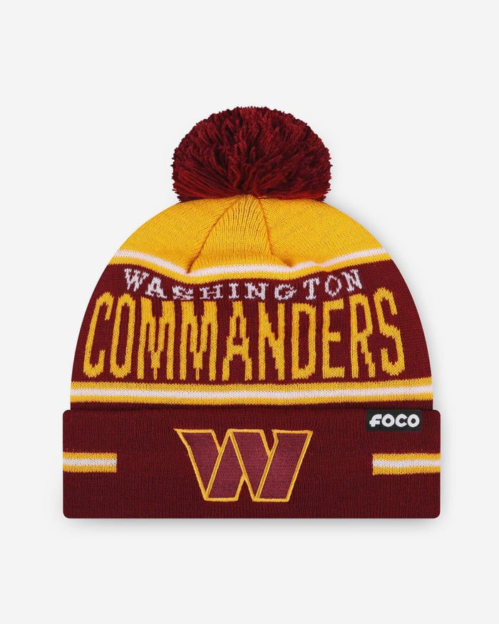 Washington Commanders Big Wordmark Stripe Pom Beanie FOCO - FOCO.com
