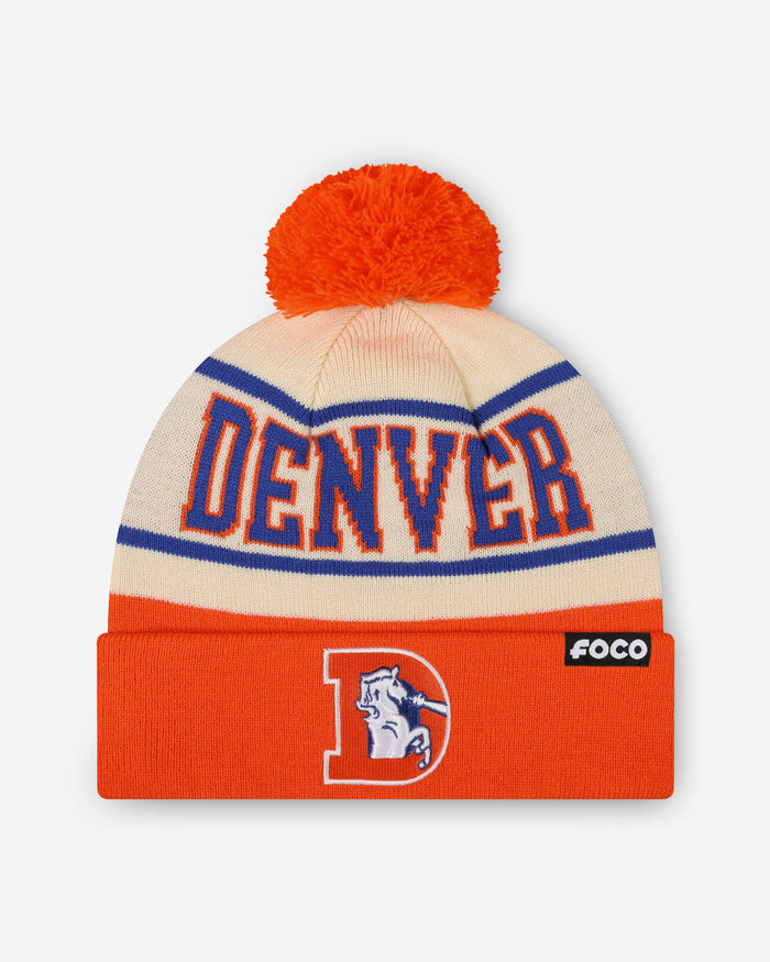 Denver Broncos Heritage Stripe Retro Logo Pom Beanie FOCO - FOCO.com