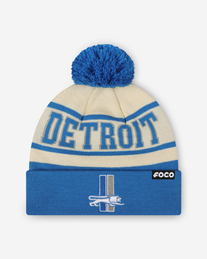 Detroit Lions Heritage Stripe Retro Logo Pom Beanie FOCO - FOCO.com