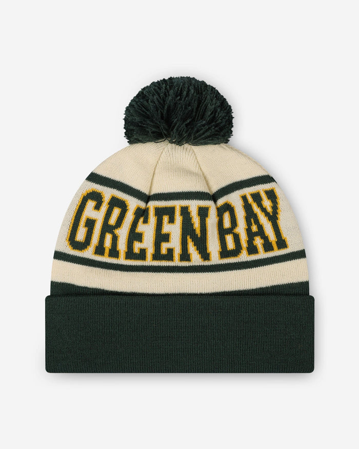 Green Bay Packers Heritage Stripe Retro Logo Pom Beanie FOCO - FOCO.com