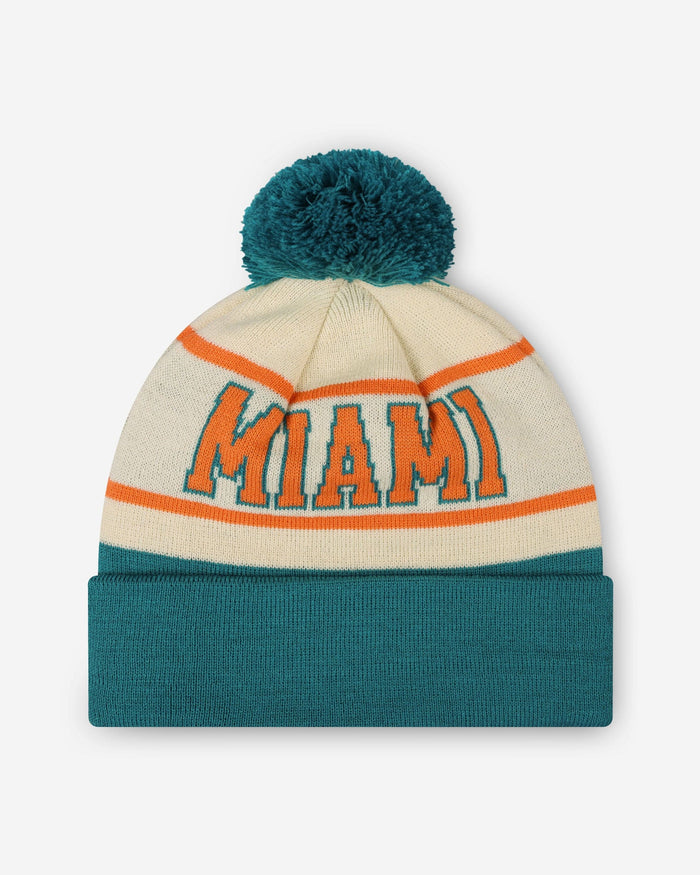 Miami Dolphins Heritage Stripe Retro Logo Pom Beanie FOCO - FOCO.com