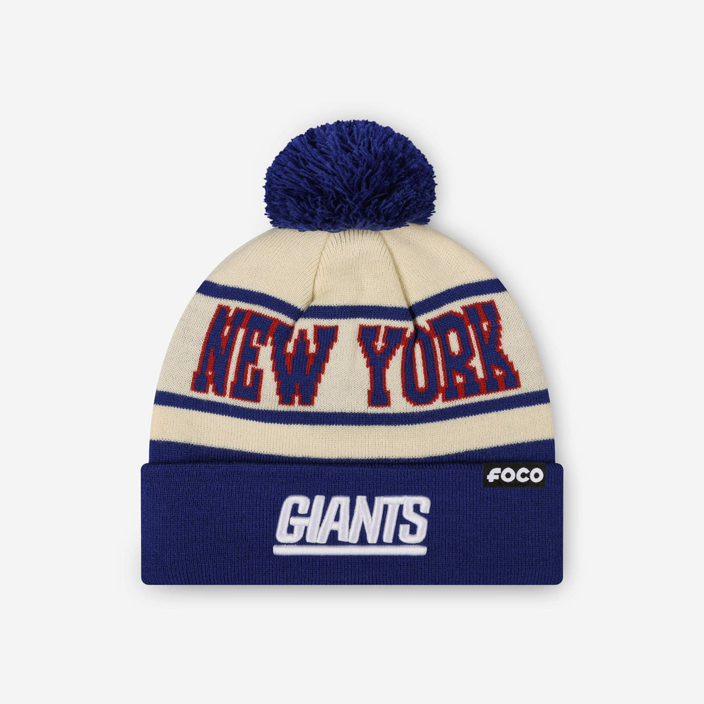 New York Giants Heritage Stripe Retro Logo Pom Beanie FOCO - FOCO.com