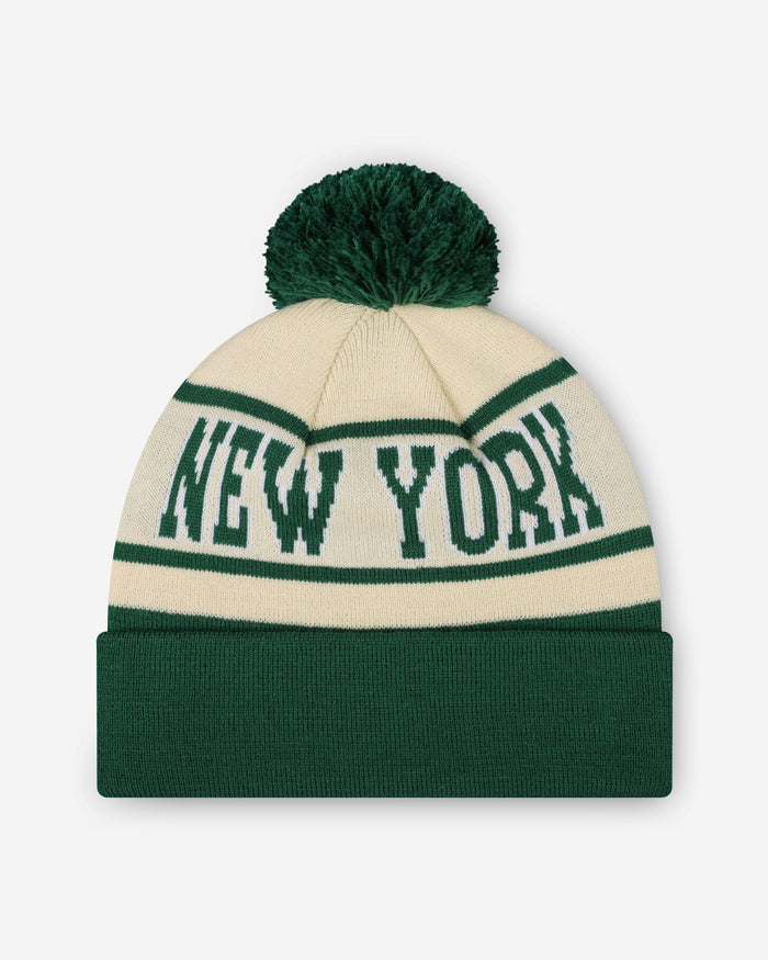 New York Jets Heritage Stripe Retro Logo Pom Beanie FOCO - FOCO.com