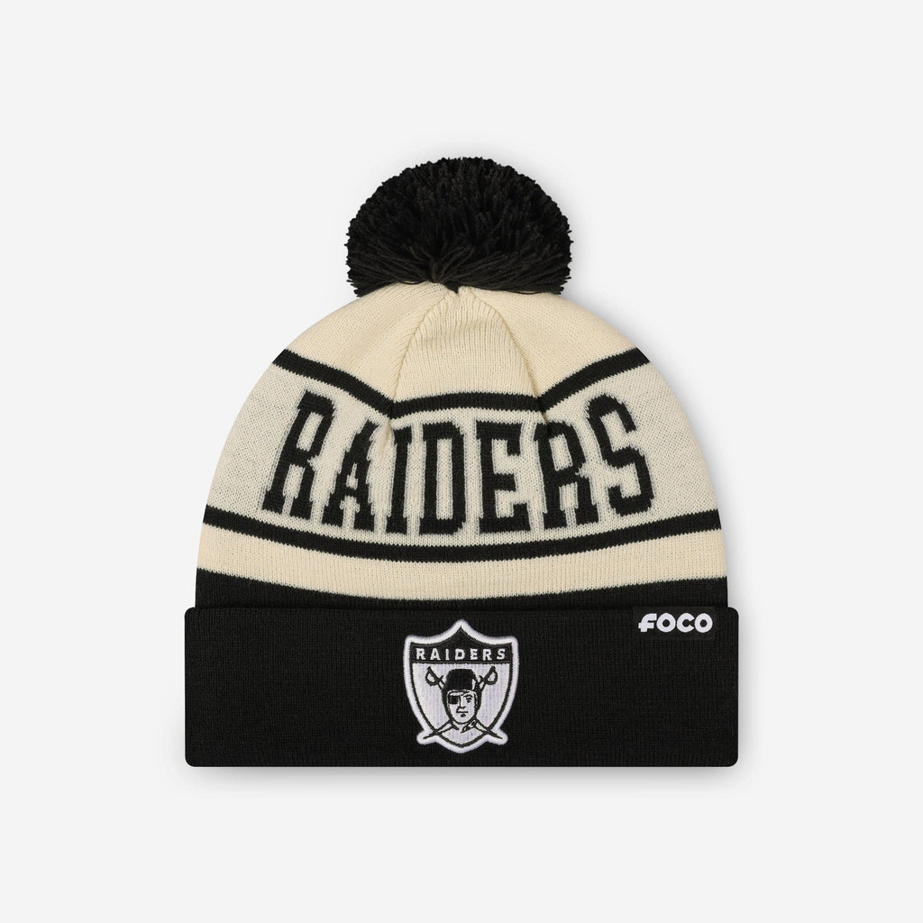 Las Vegas Raiders Heritage Stripe Retro Logo Pom Beanie FOCO - FOCO.com