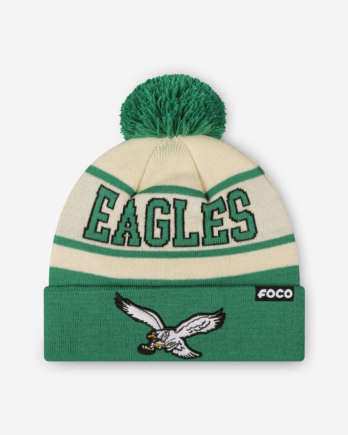 Philadelphia Eagles Heritage Stripe Retro Logo Pom Beanie FOCO - FOCO.com